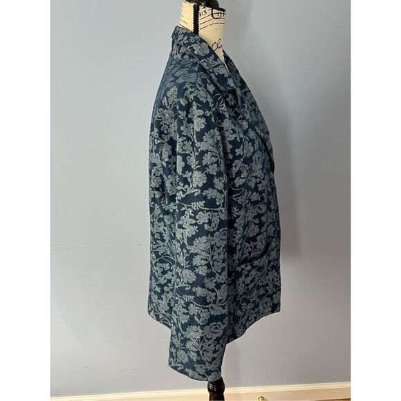 Retro Tudor Court Women’s L Blue Floral Button Up Denim Blazer - Picture 4 of 9